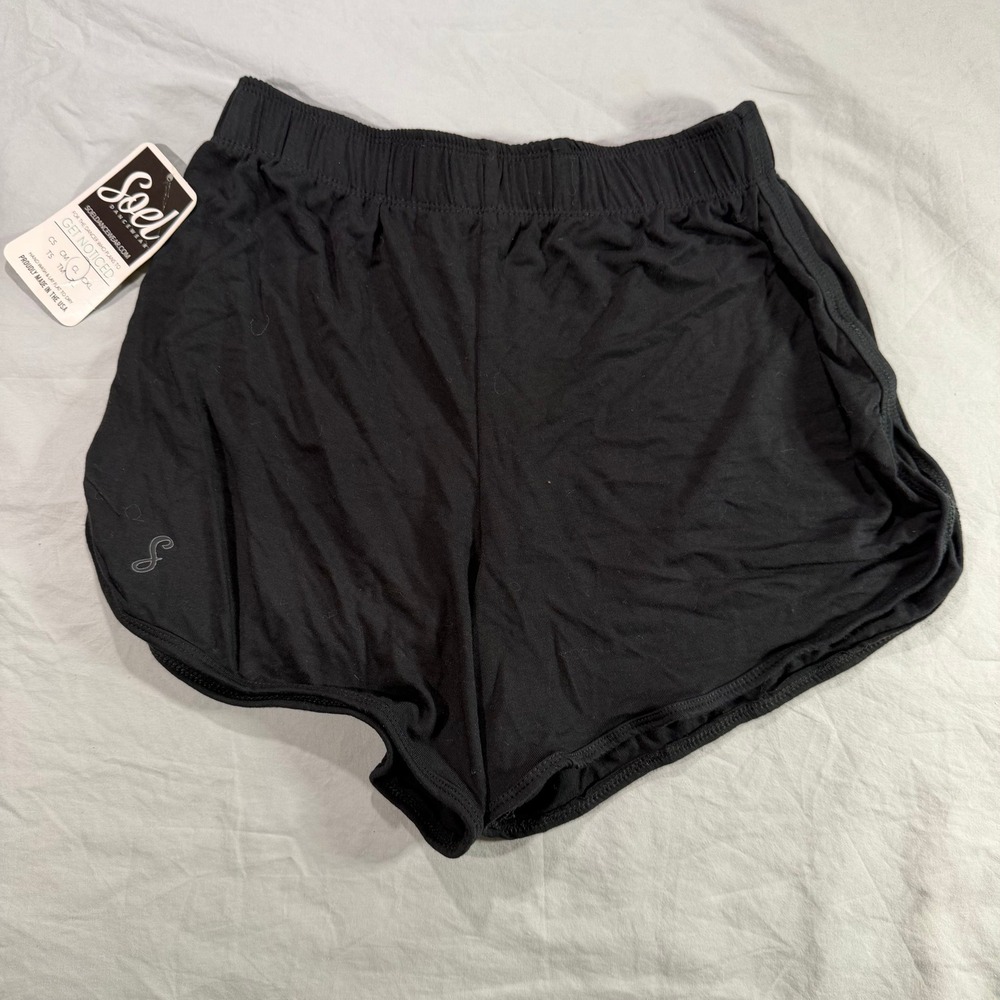 Soel Dancewear Kids Black Athletic Dance Shorts Child Large New NWT Soft Cozy